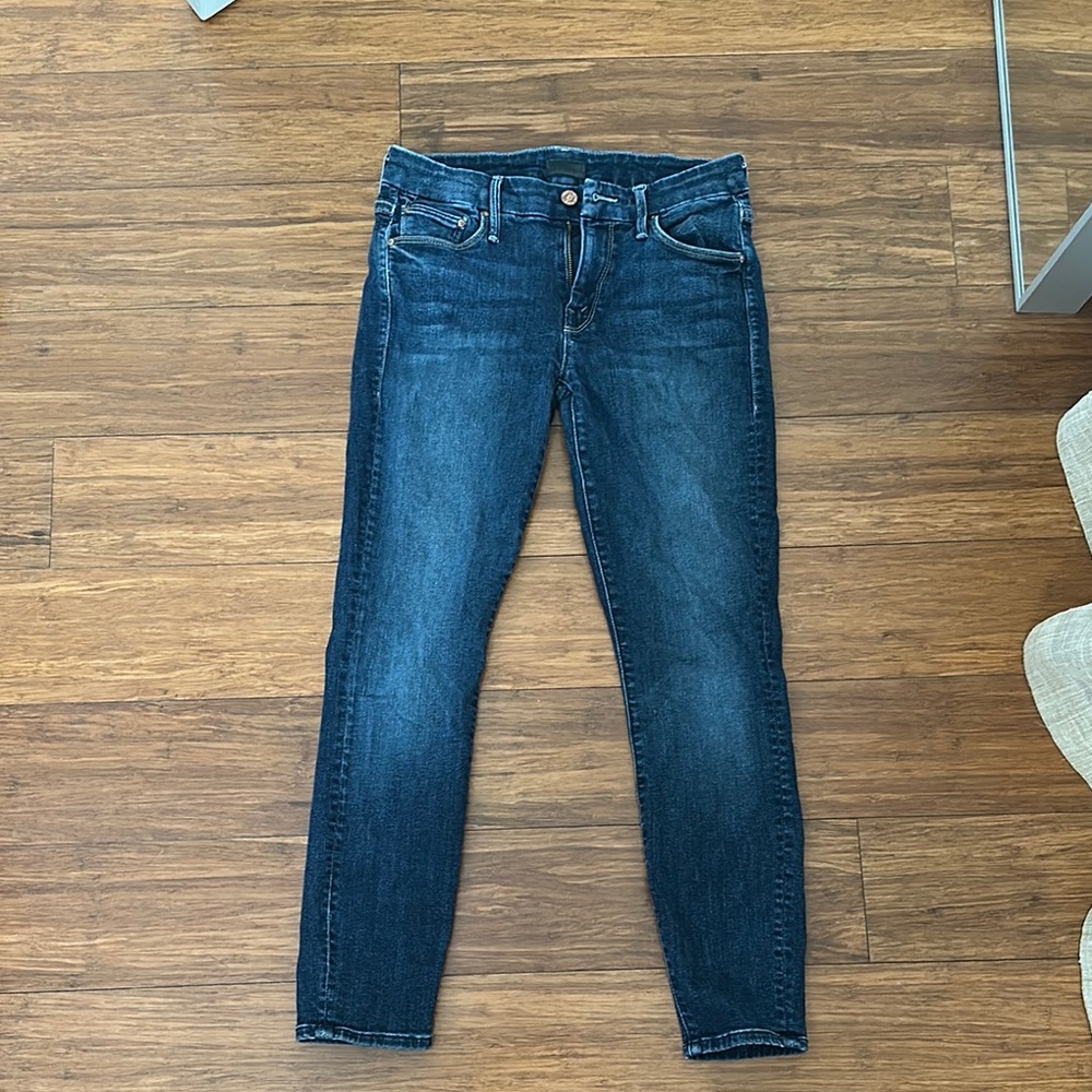 MOTHER Blue Skinny Jeans with Rich Indigo Wash